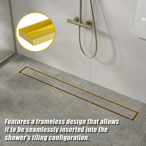 80cm Tile Insert Brushed Brass Grate Drain w/Centre outlet Floor Waste 