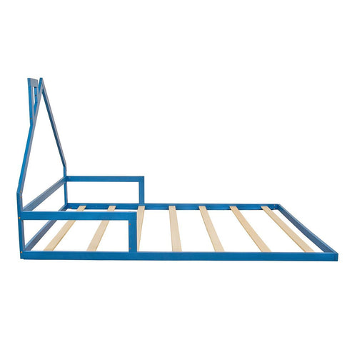 Pine Floor Bed House Frame in Blue for Kids and Toddlers - Double