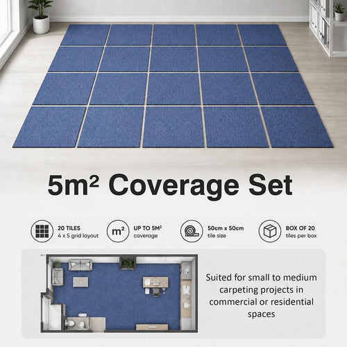 Premium Carpet Tiles in Blue – 5m² Pack for Home, Office & Commercial Flooring