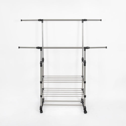 Heavy Duty Commercial Garment Rack Double Bar Rolling Collapsible Clothing Shelf