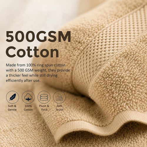 500 GSM Cotton Bath Towels 4 Pack Beige