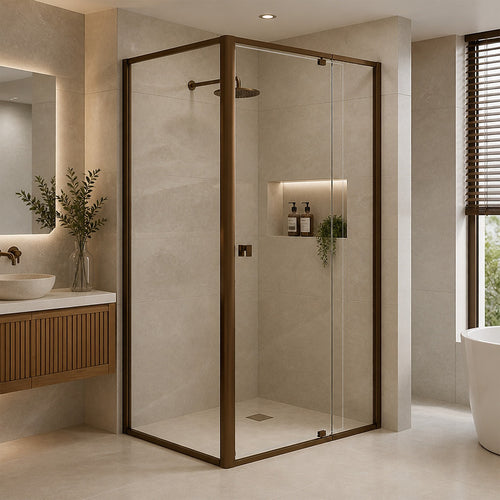 Semi-Frameless Shower Screen – Dust Brown, Front: (114~122)x195cm, Side: (77~80)x195cm