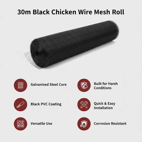 30m Black Chicken Wire Mesh Roll – Heavy Duty Aviary Netting & Garden Fencing for Poultry