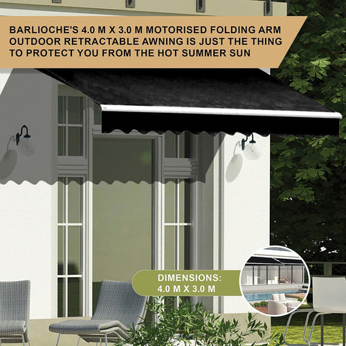 Automatic Retractable Awning 4x3m - Black Outdoor Wall Sunshade