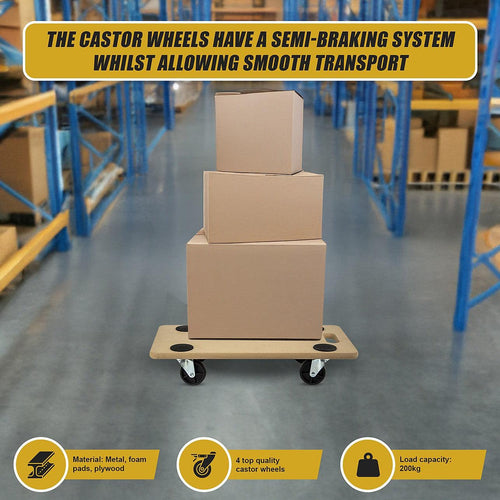 200kg Heavy Duty Hand Dolly Furniture Wooden Trolley Cart Moving Platform Mover