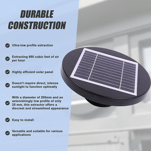 Solar Powered Roof Fan Ventilator Loft Vent for Boat RV Greenhouse Shed Caravan