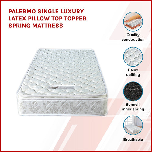 Palermo Single Luxury Latex Pillow Top Topper Spring Mattress