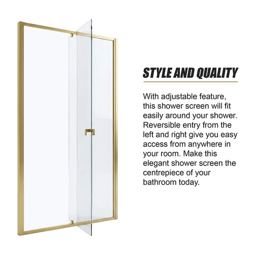 Adjustable Semi Frameless Shower Screen Front: (114~122)x195cm with Gold Hardware and No Side Return