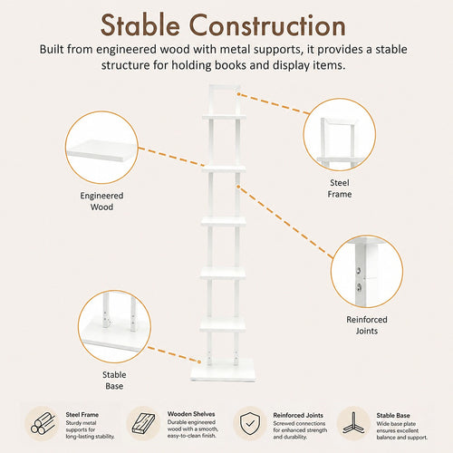 6 Tier Bookshelf Corner Bookcase Storage Rack