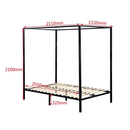4 Four Poster Queen Bed Frame - Black