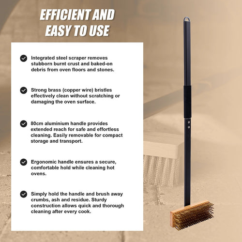 80cm Heavy Duty Pizza Oven Brush with Steel Scraper Cleaner