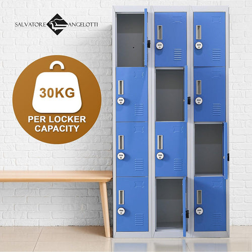 Grey with Blue Door 12-Door Locker for Office Gym Shed School Home Storage - 4-Digit Combination Lock