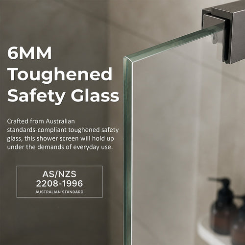 Semi-Frameless Shower Screen – Gunmetal, Front: (98~106)x195cm, Side: (77~80)x195cm