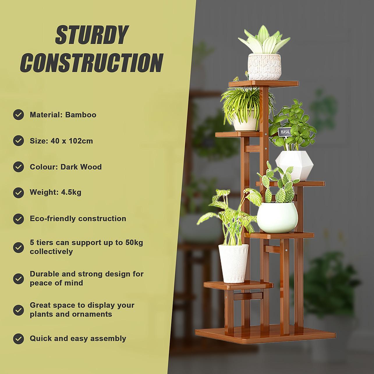 thumbnail interactive-video image 1 of UNHO 5/6 Tier Bamboo Plant Stand - 40/48 Inch High Vertical Flower Shelf For Garden 1 of 4