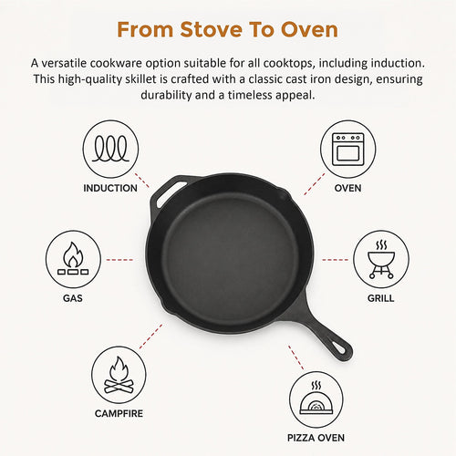 Cast Iron Frying Pan 30cm Pre-Seasoned Skillet for BBQ