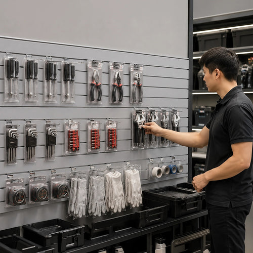 Slatwall Storage Pack – Retail Display & Garage Wall Organiser System Grey PVC Panels