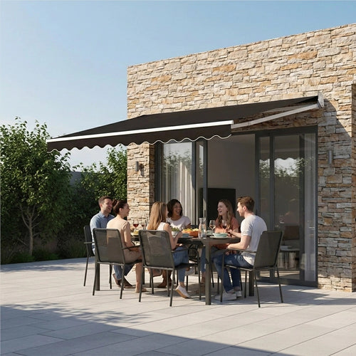 Automatic Retractable Awning 4x2.5m - Black Outdoor Wall Sunshade