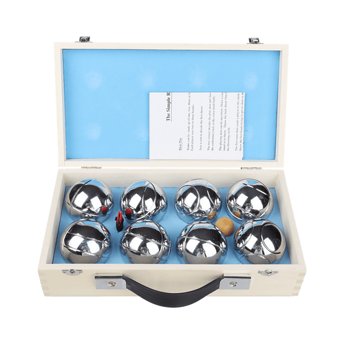 Deluxe Boules Bocce 8 Alloy Ball Set with Wood Case