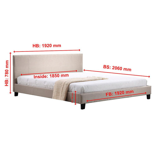 King Bed Frame Beige Linen Fabric