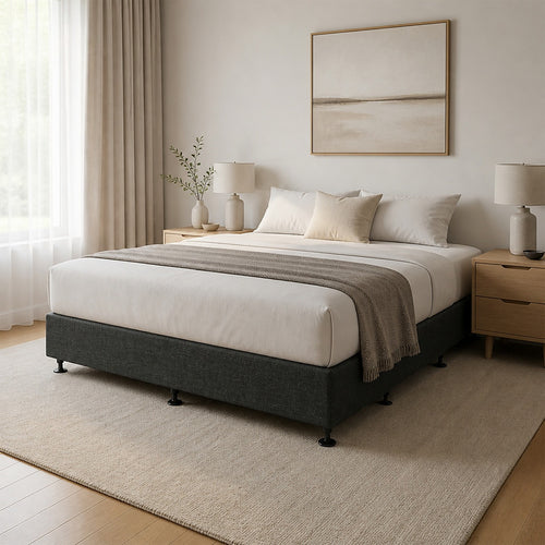 King Slatted Ensemble Bed Base - Graphite Linen Breathable Cover