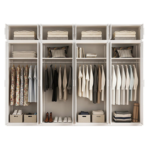 320x240cm 8-Door White Steel Hanging Wardrobe with White Handle Storage Cabinet
