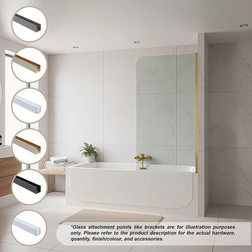 70cm Frameless Glass Bath Screen with Wall Channel - Gold