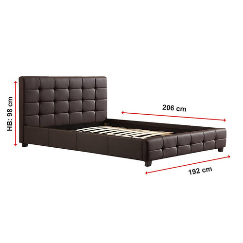 Queen Brown PU Leather Deluxe Bed Frame