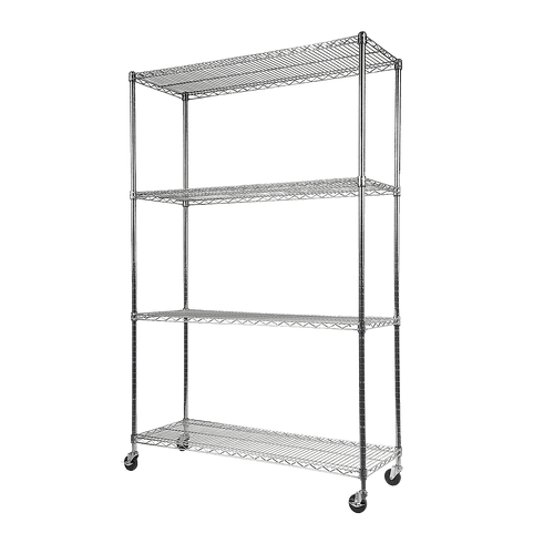 Modular Wire Storage Shelf 1200 x 450 x 1800mm Steel Shelving - Carbon Chrome Plated with Wheels