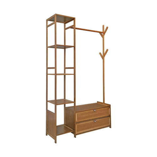 100cm Clothes Rack Stand Storage Shelves Modern Coat Tree - Dark Wood