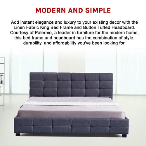 King Grey Linen Fabric Deluxe Bed Frame