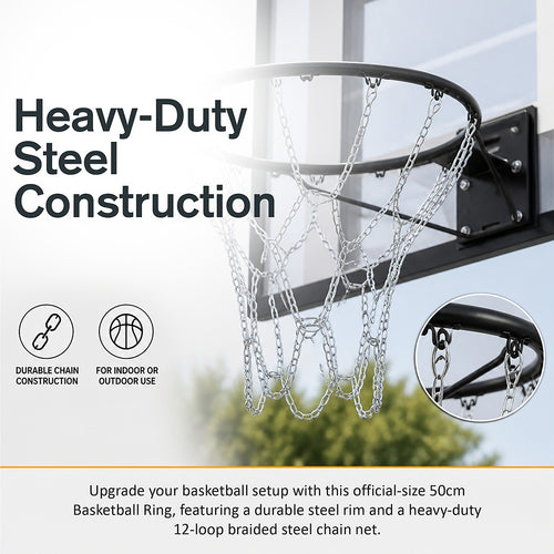 Official Size Basketball Ring 50cm Steel Rim Chain Net Hoop