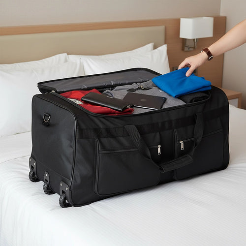 Large Black Wheeled Travel Duffle Bag – Rolling Luggage Trolley