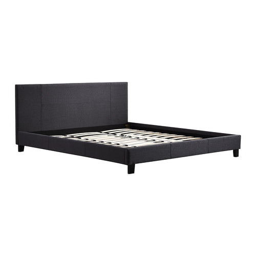 King Size Bed Frame with Headboard – Grey Linen Fabric