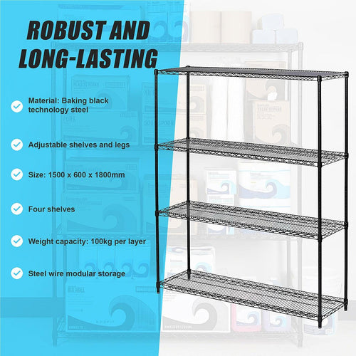 Modular Wire Storage Shelf 1200 x 600 x 1800mm Steel Shelving - Baking Black Technology