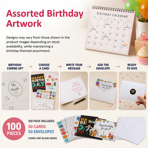 Birthday Card Set 50 Cards with 50 Envelopes Mixed Designs