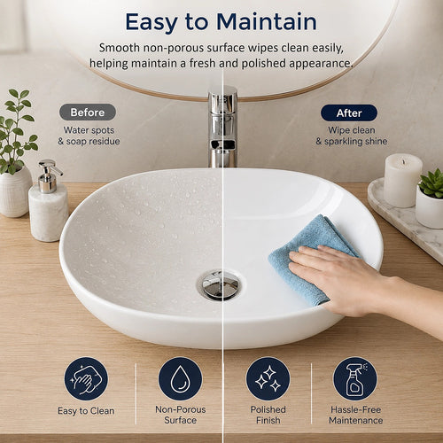 Ceramic Basin – 41cm Oval Above Counter Bathroom Sink