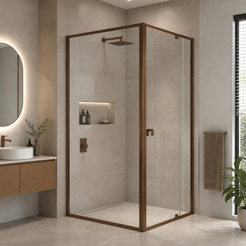 Semi-Frameless Shower Screen – Dust Brown, Front: (82~90)x195cm, Side: (89~92)x195cm