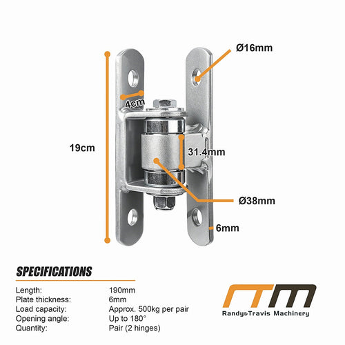 Heavy Duty Gate Hinges 190mm Adjustable Sealed Bearing Pair