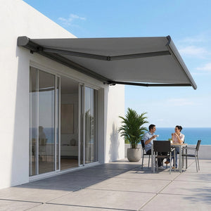 Heavy Duty Full Cassette Retractable Awning: Motorised 5.0 x 3.0m Grey Sunshade