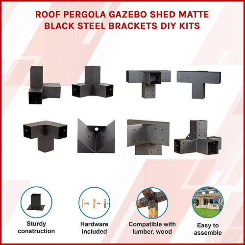 Roof Pergola Gazebo Shed Matte Black Steel Double with Top Rafters Brackets DIY Kits