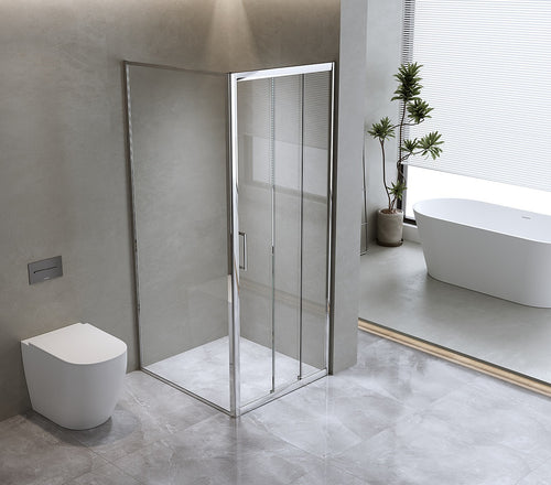 90x101cm Adjustable Contemporary Chrome Corner Sliding Shower Screen – Shower Handle Style 1 - Chrome
