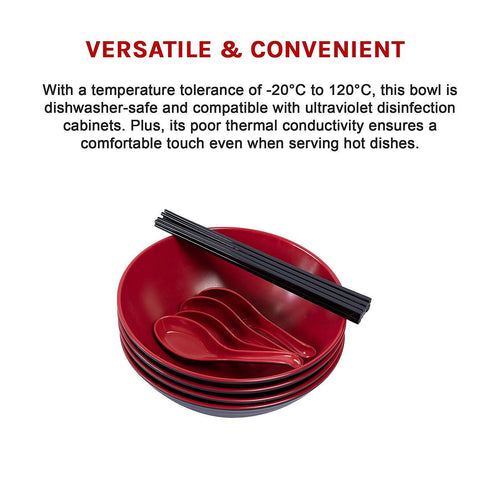 (12 Piece) Ramen Noodle Bowl with Spoon and Chopsticks Black Red