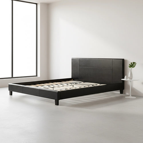 King Size Bed Frame with Headboard – Black PU Leather