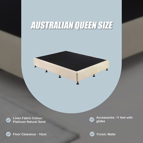 Queen Slatted Ensemble Bed Base - Platinum Natural Sand Linen Breathable Cover