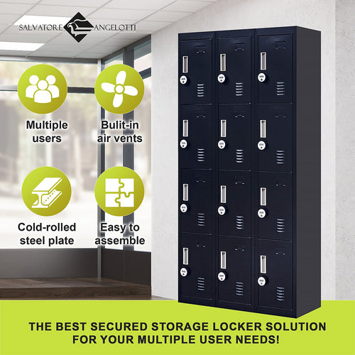 12-Door Locker – Black with 4-Digit Combination Lock | Secure Storage for Office, Gym or School Use
