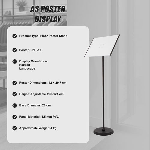 A3 Floor Poster Stand Adjustable Menu Display Sign Holder