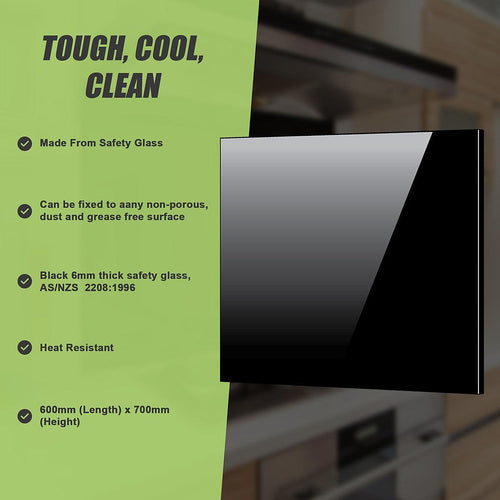 Toughened 60 x 70cm Black Glass Kitchen Splashback