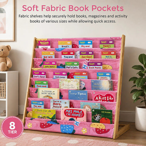 Children’s Book Display Rack – 8-Tier Bamboo Kids Bookshelf