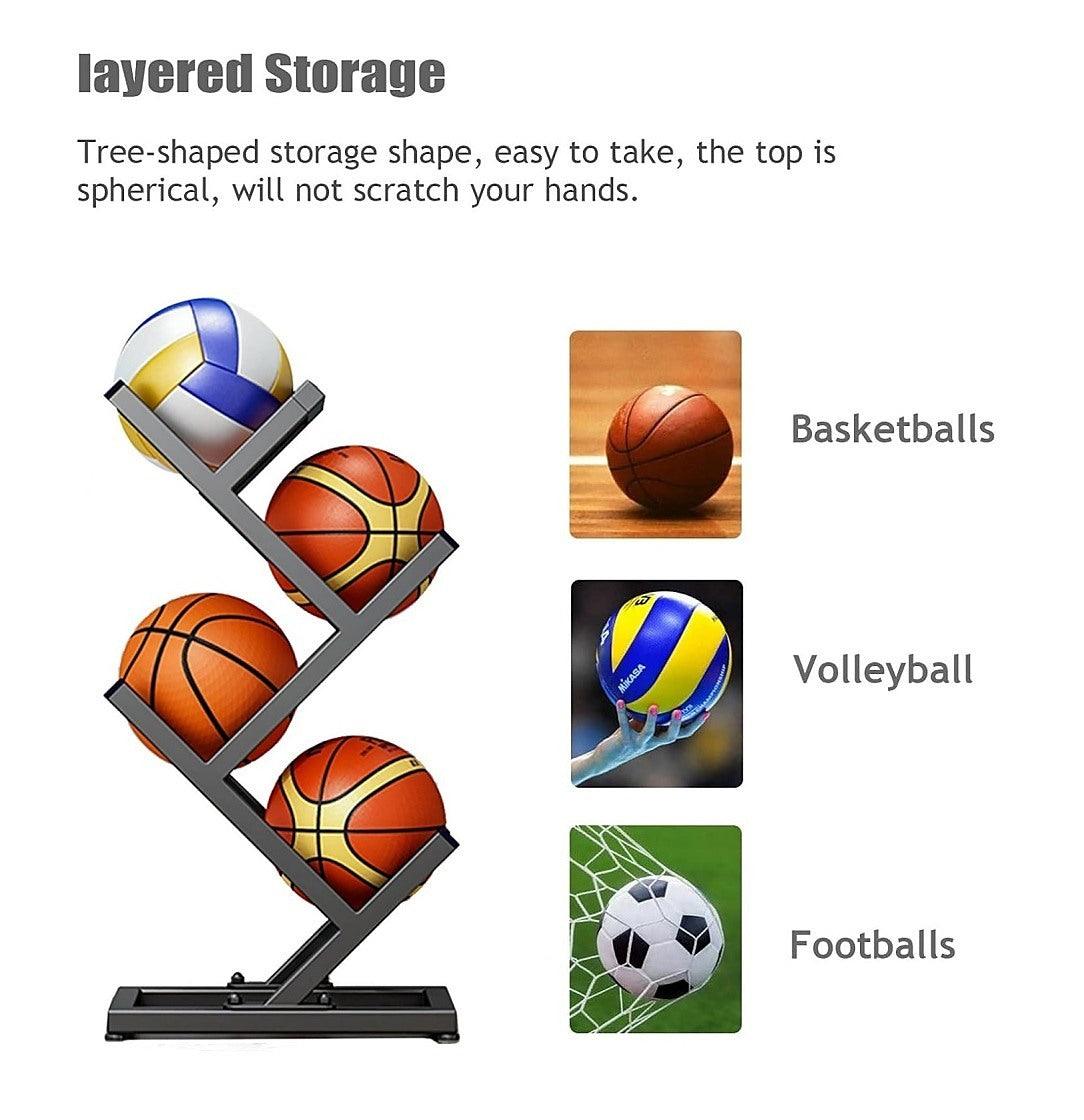 Ball Trolley Rack Display Stand Basketball Football Storage - Black ...