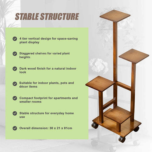 4 Tier Vertical Dark Wood Plant Stand Indoor Display Rack